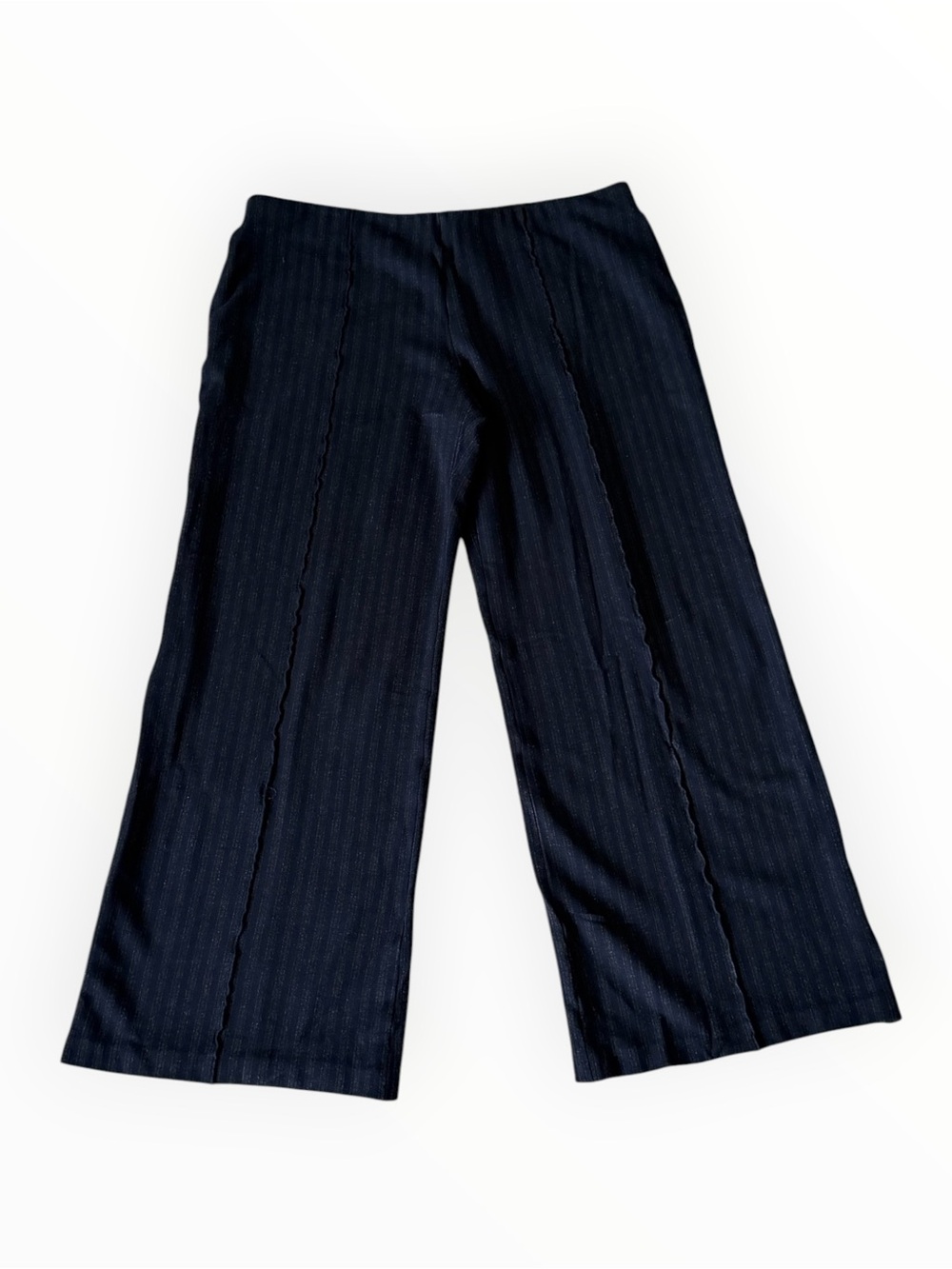 THEORY Dark Blue Striped Wide Leg Stretchy Pull On Pants Cropped Ankle 10